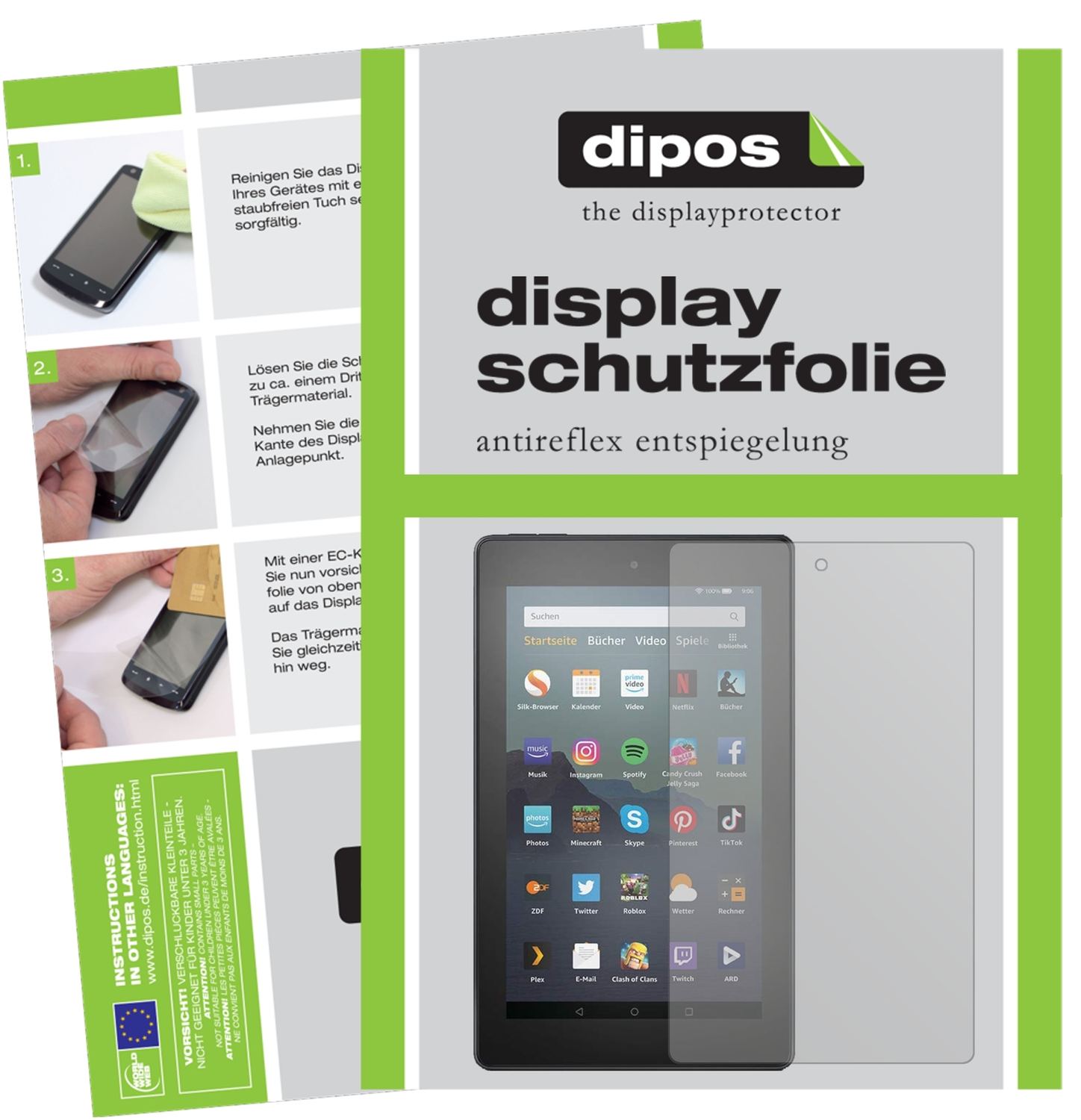 Matte Displayschutzfolie von dipos passend für Amazon Fire 7 Tablet 9. Generation (2019), präziser Zuschnitt und blasenfrei montiert