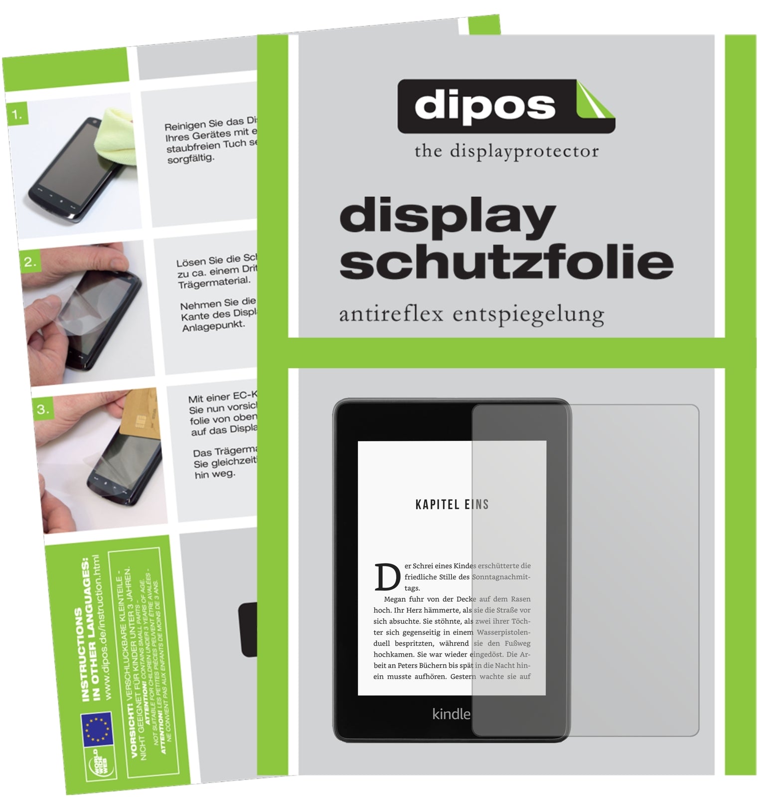 Matte Displayschutzfolie von dipos passend für Amazon Kindle Paperwhite (2018), präziser Zuschnitt und blasenfrei montiert