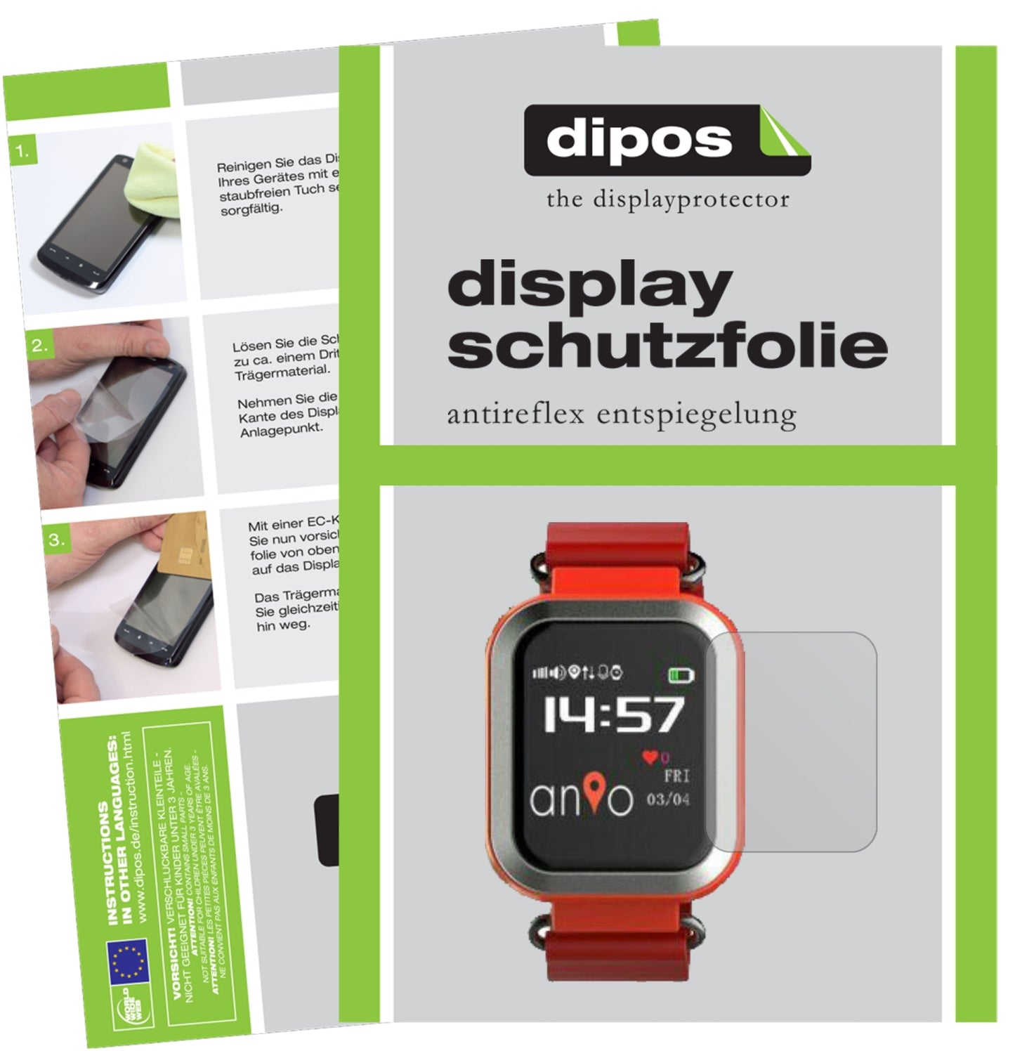 Matte Displayschutzfolie von dipos passend für Anio 3 Touch, präziser Zuschnitt und blasenfrei montiert
