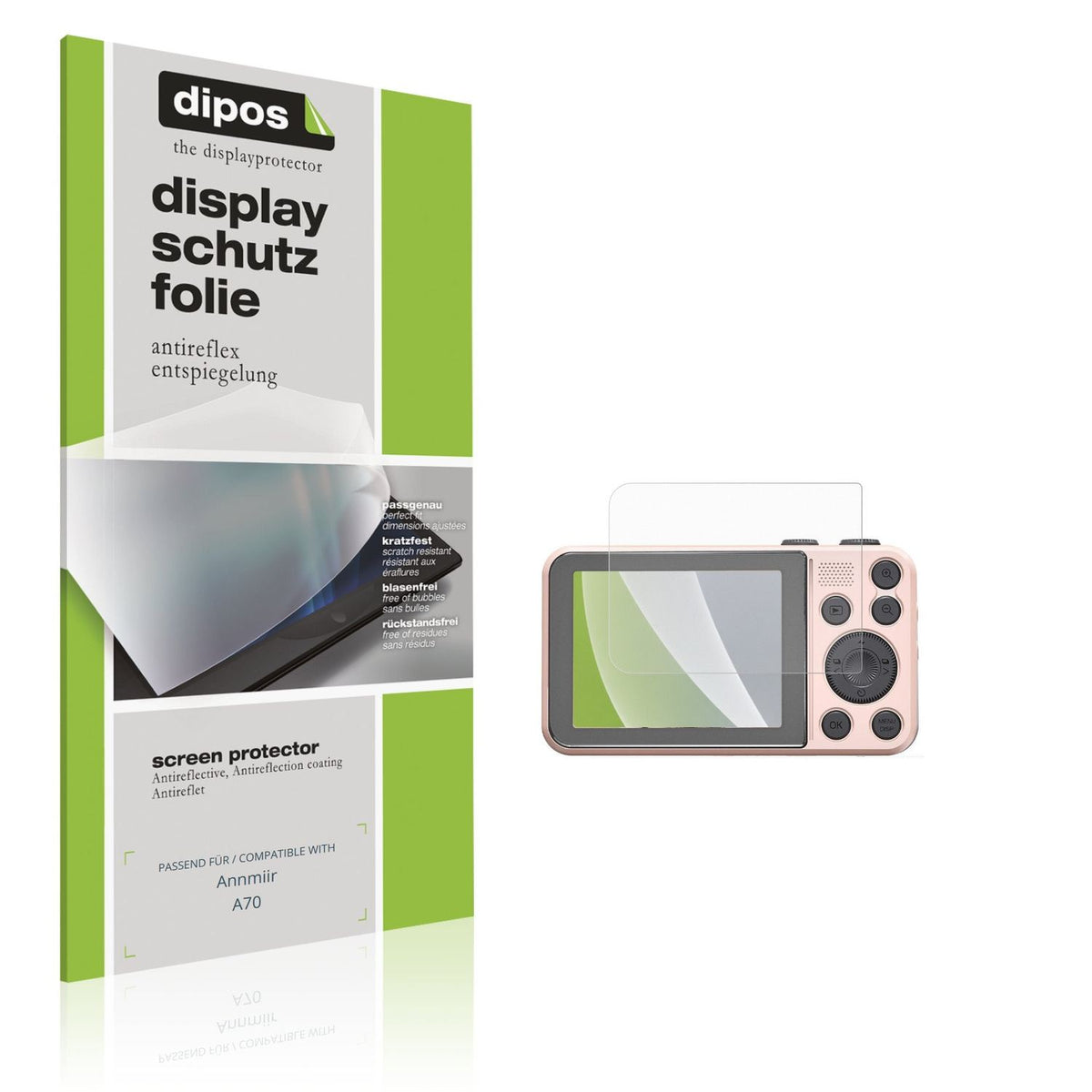 Matte Displayschutzfolie von dipos passend für Annmiir A70, präziser Zuschnitt und blasenfrei montiert