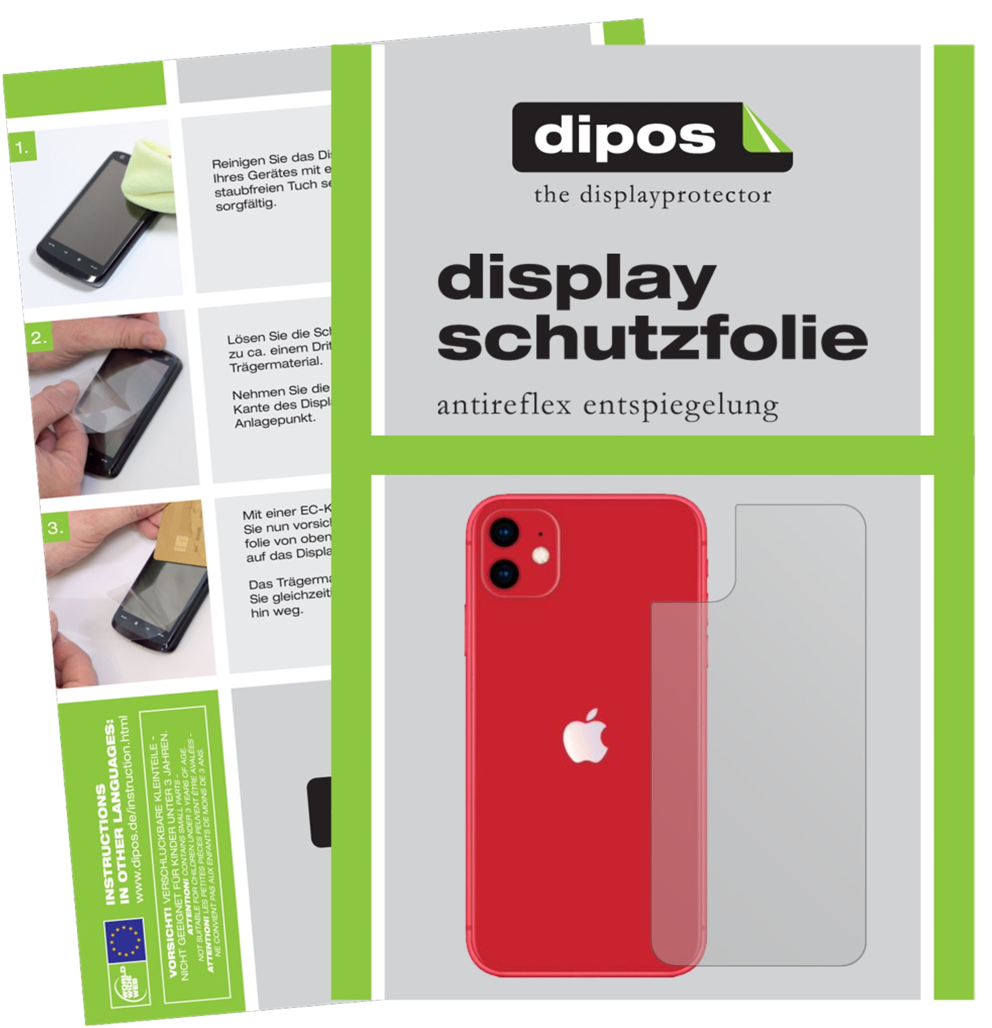 Matte Displayschutzfolie von dipos passend für Apple iPhone 11 Rückseite, präziser Zuschnitt und blasenfrei montiert