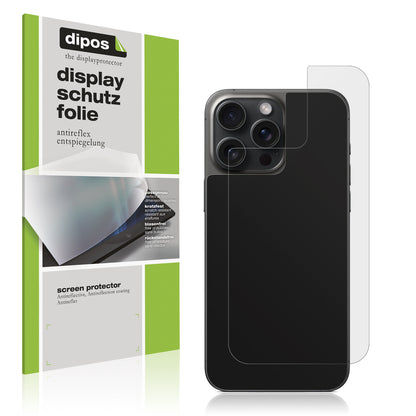 Matte Displayschutzfolie von dipos passend für Apple iPhone 15 Pro Rückseite, präziser Zuschnitt und blasenfrei montiert