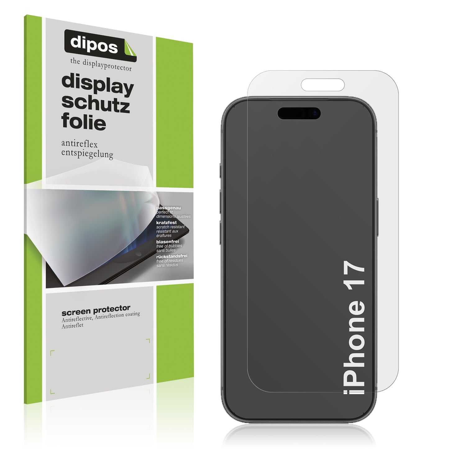 Matte Displayschutzfolie von dipos passend für Apple iPhone 17, präziser Zuschnitt und blasenfrei montiert