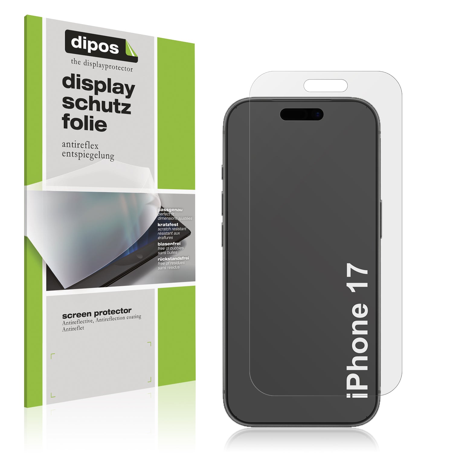 Matte Displayschutzfolie von dipos passend für Apple iPhone 17, präziser Zuschnitt und blasenfrei montiert