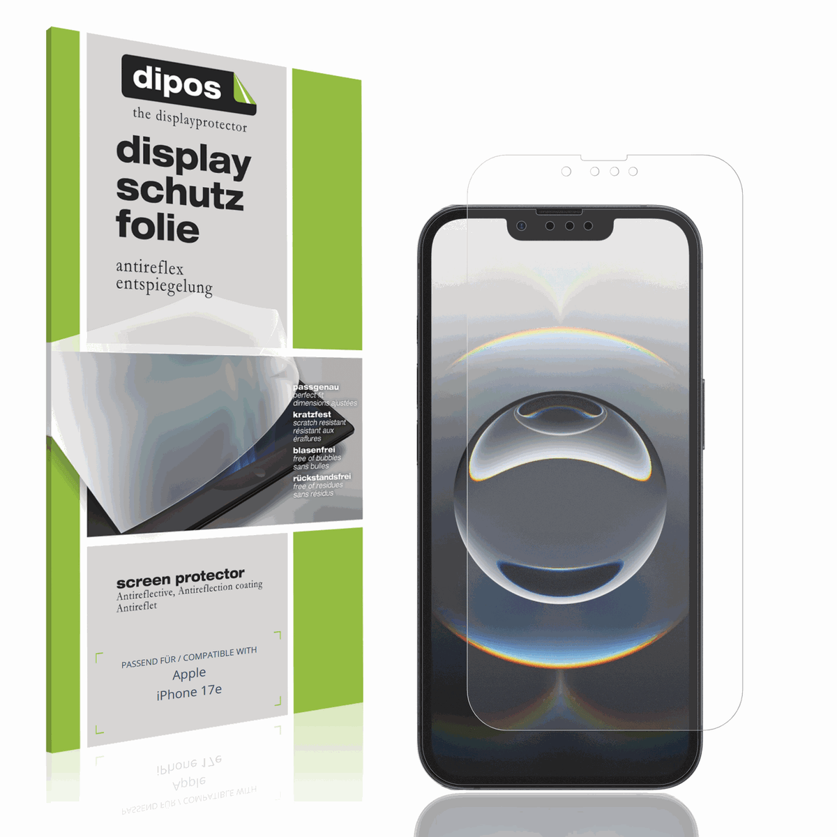Matte Displayschutzfolie von dipos passend f�r Apple iPhone 17e, pr�ziser Zuschnitt und blasenfrei montiert