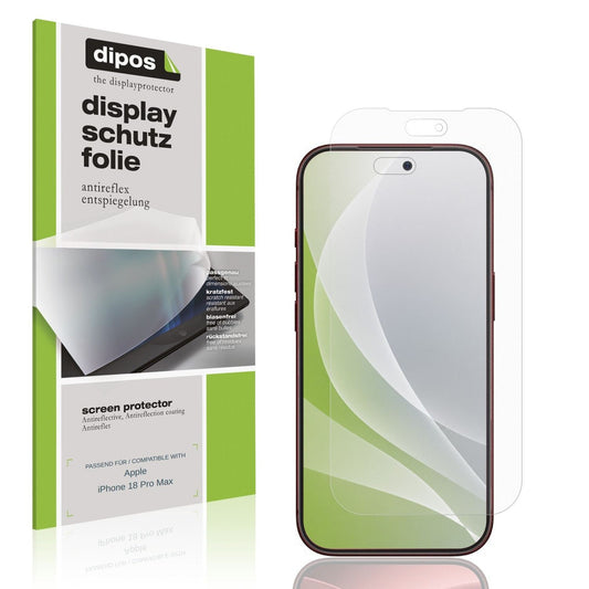 Matte Displayschutzfolie von dipos passend für Apple iPhone 18 Pro Max, präziser Zuschnitt und blasenfrei montiert