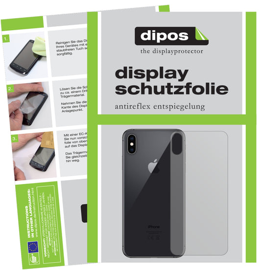 Matte Displayschutzfolie von dipos passend für Apple iPhone XS Max Rückseite, präziser Zuschnitt und blasenfrei montiert