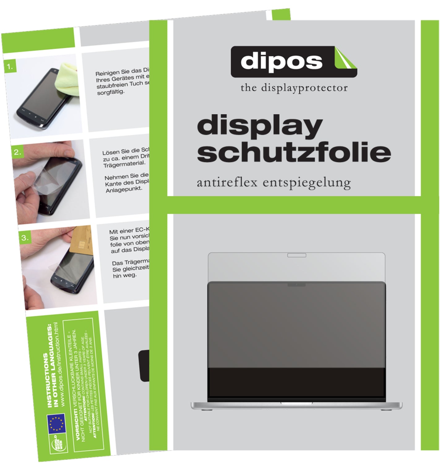 Matte Displayschutzfolie von dipos passend für Apple MacBook Pro 16 Zoll (2021), präziser Zuschnitt und blasenfrei montiert