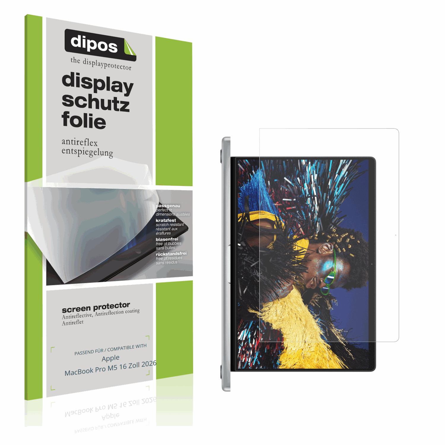 Matte Displayschutzfolie von dipos passend für Apple MacBook Pro M5 16 Zoll 2026, präziser Zuschnitt und blasenfrei montiert