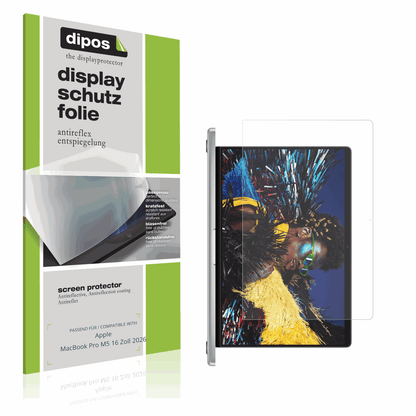 Matte Displayschutzfolie von dipos passend für Apple MacBook Pro M5 16 Zoll 2026, präziser Zuschnitt und blasenfrei montiert