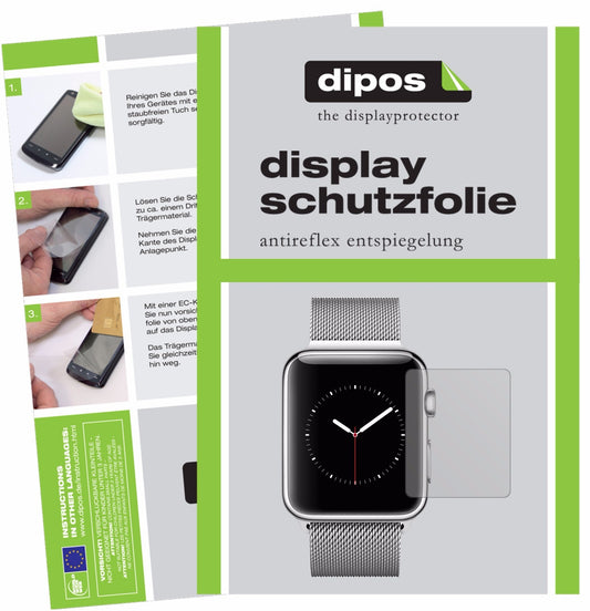 Matte Displayschutzfolie von dipos passend für Apple Watch Series 2 42mm, präziser Zuschnitt und blasenfrei montiert