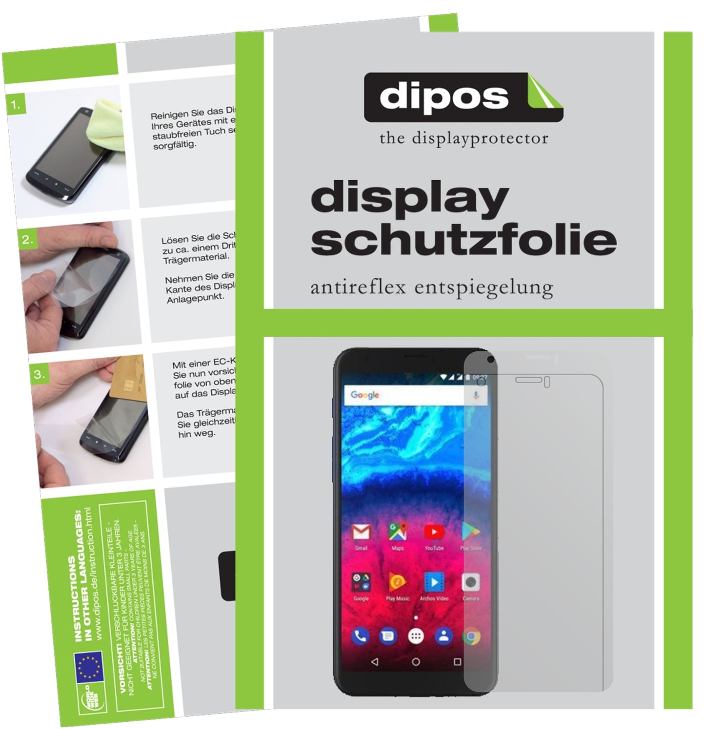 Matte Displayschutzfolie von dipos passend für Archos Core 60S, präziser Zuschnitt und blasenfrei montiert
