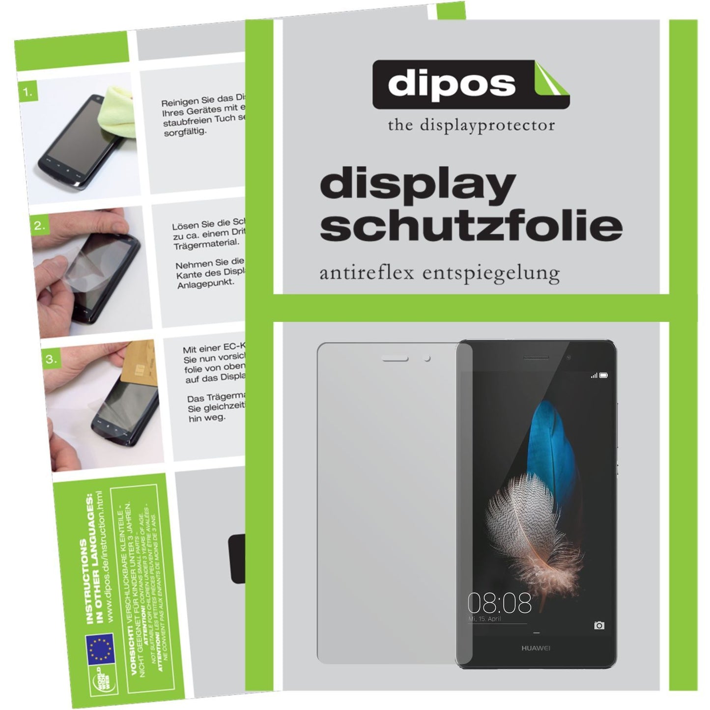 Matte Displayschutzfolie von dipos passend für Ascend P8 Lite Huawei, präziser Zuschnitt und blasenfrei montiert