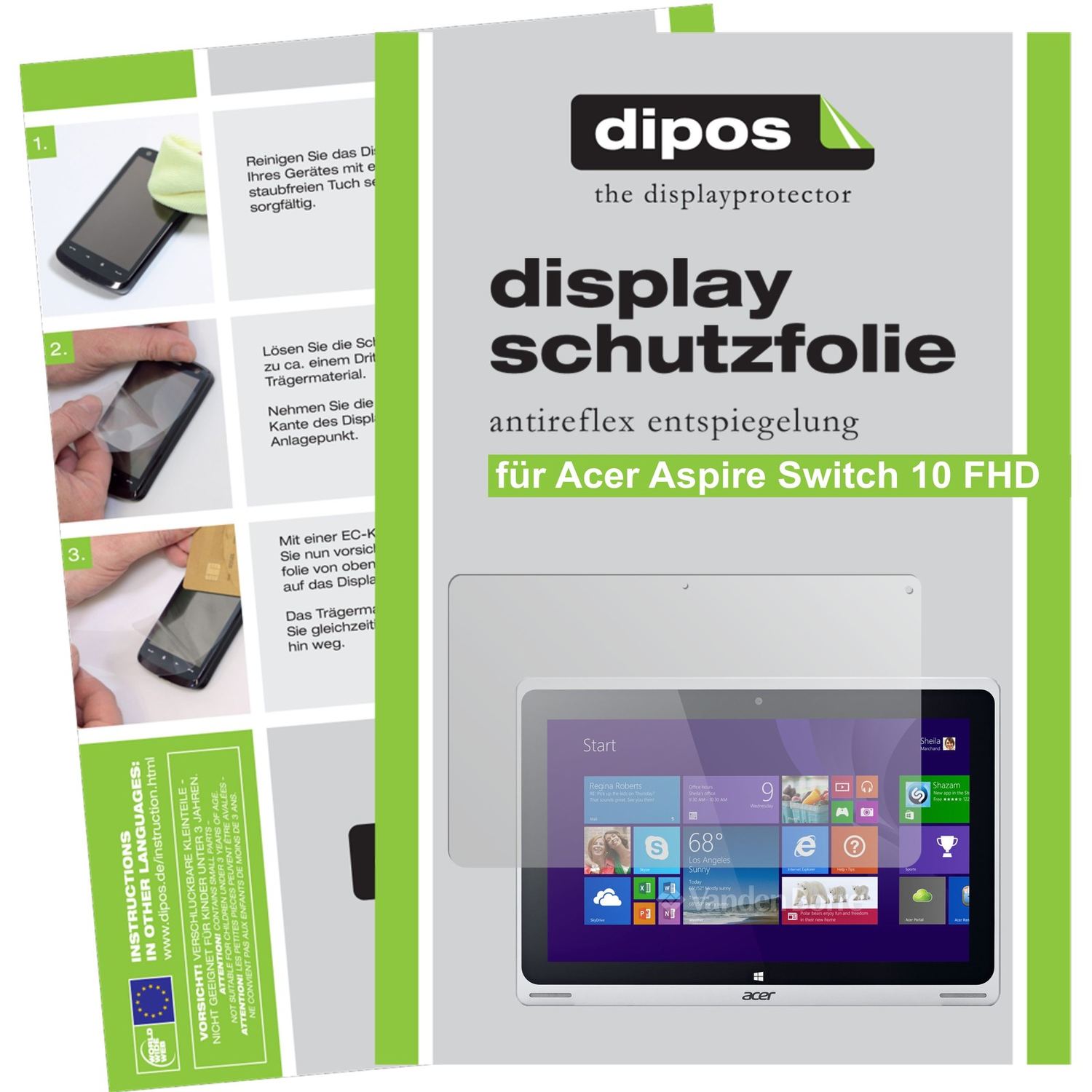 Matte Displayschutzfolie von dipos passend für Aspire Switch 10 FHD Acer, präziser Zuschnitt und blasenfrei montiert