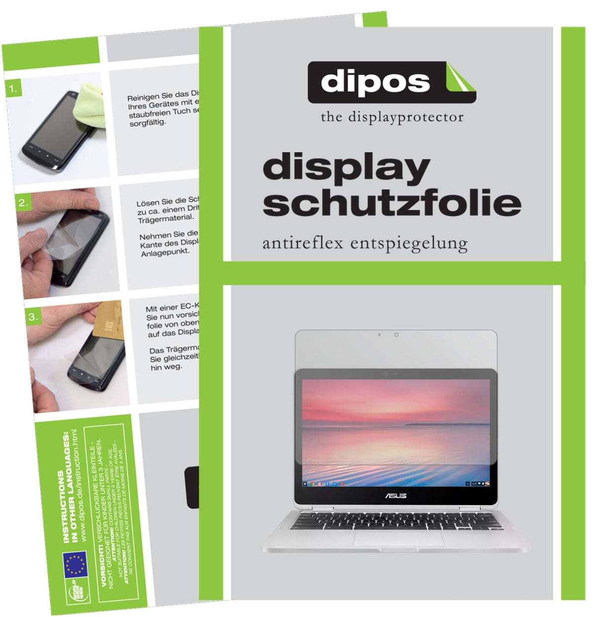Matte Displayschutzfolie von dipos passend für Asus Chromebook Flip 2, präziser Zuschnitt und blasenfrei montiert