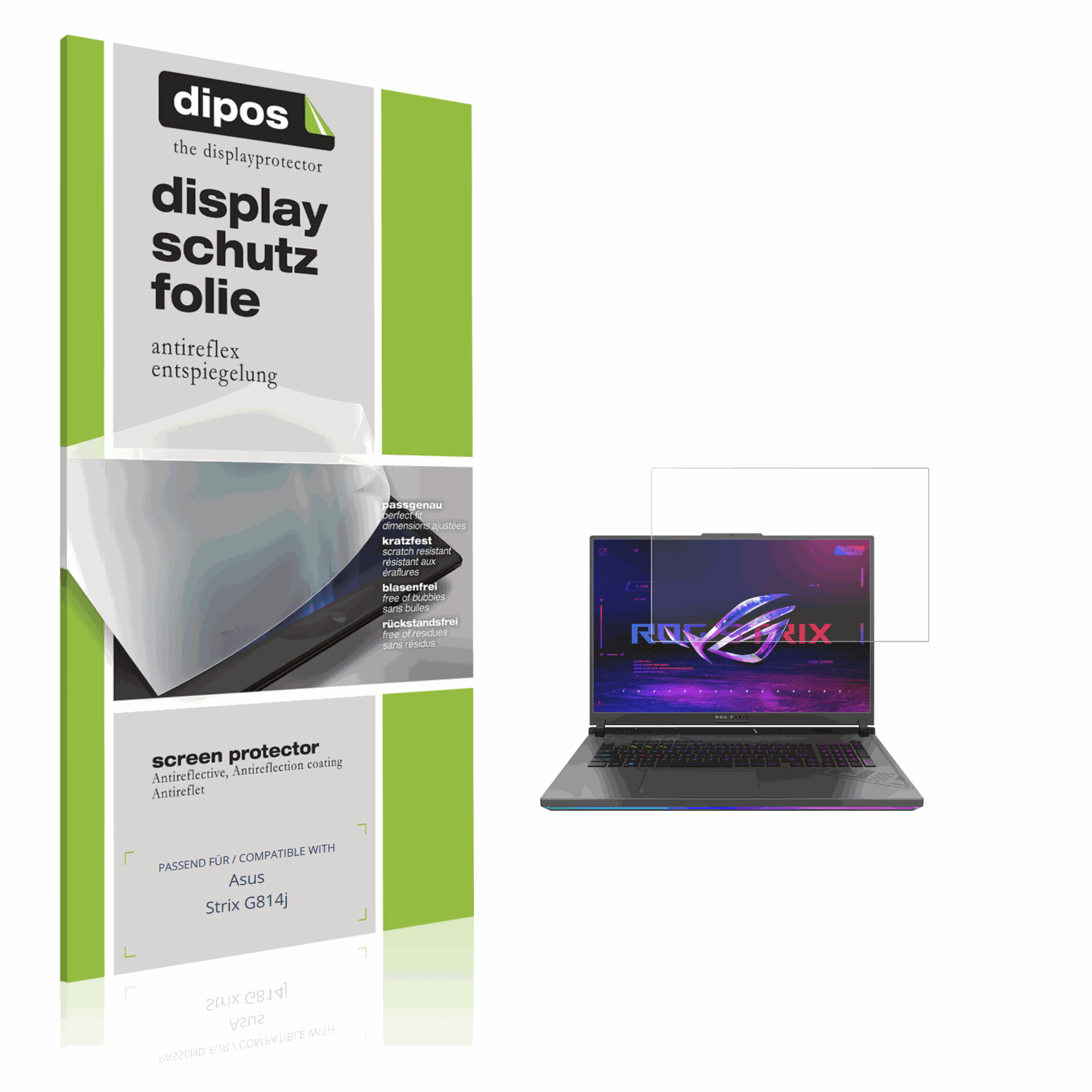 Matte Displayschutzfolie von dipos passend für Asus Strix G814j, präziser Zuschnitt und blasenfrei montiert