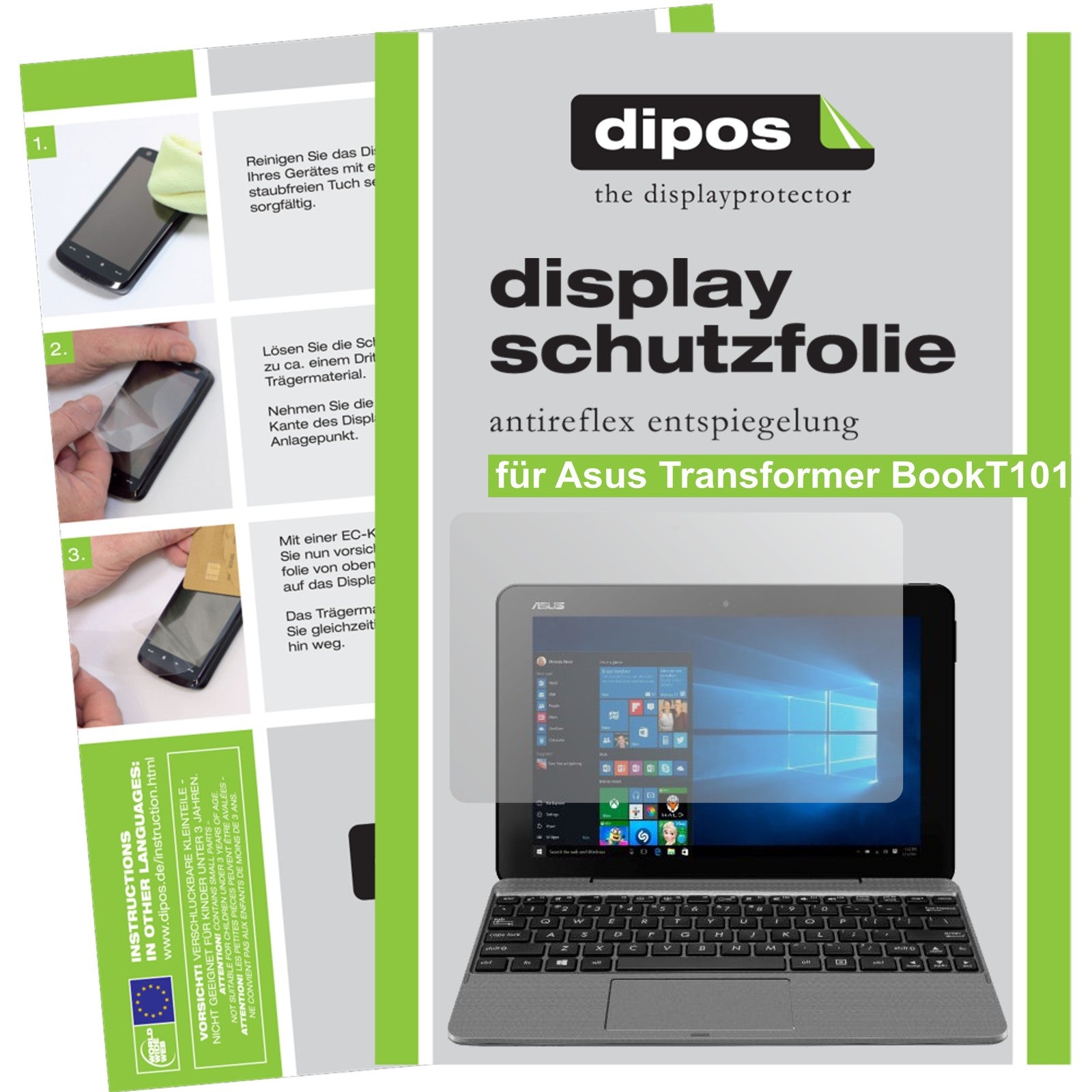 Matte Displayschutzfolie von dipos passend für Asus Transformer Book T101, präziser Zuschnitt und blasenfrei montiert