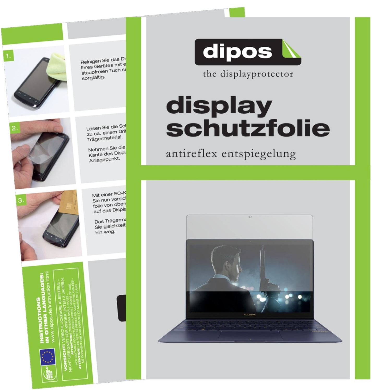 Matte Displayschutzfolie von dipos passend für Asus Zenbook 3, präziser Zuschnitt und blasenfrei montiert