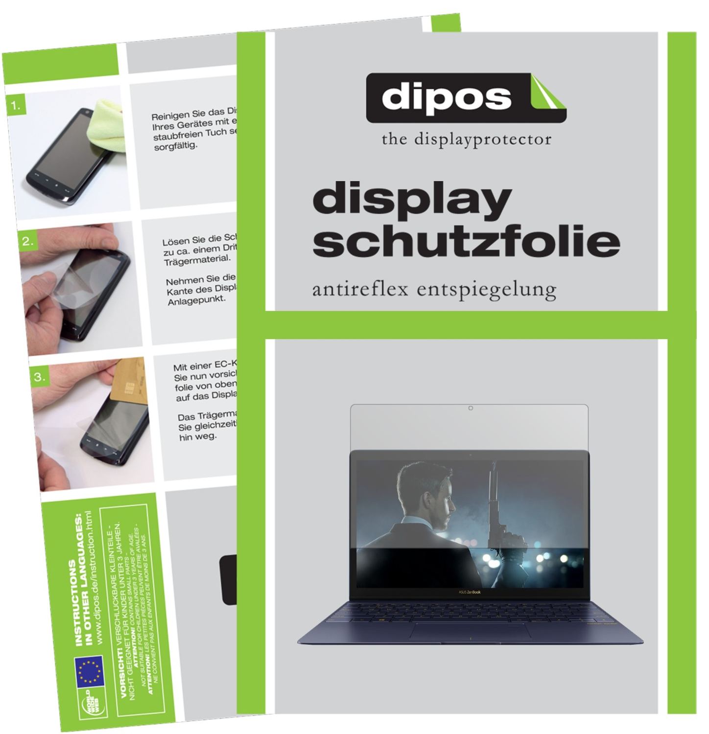 Matte Displayschutzfolie von dipos passend für Asus Zenbook 3, präziser Zuschnitt und blasenfrei montiert