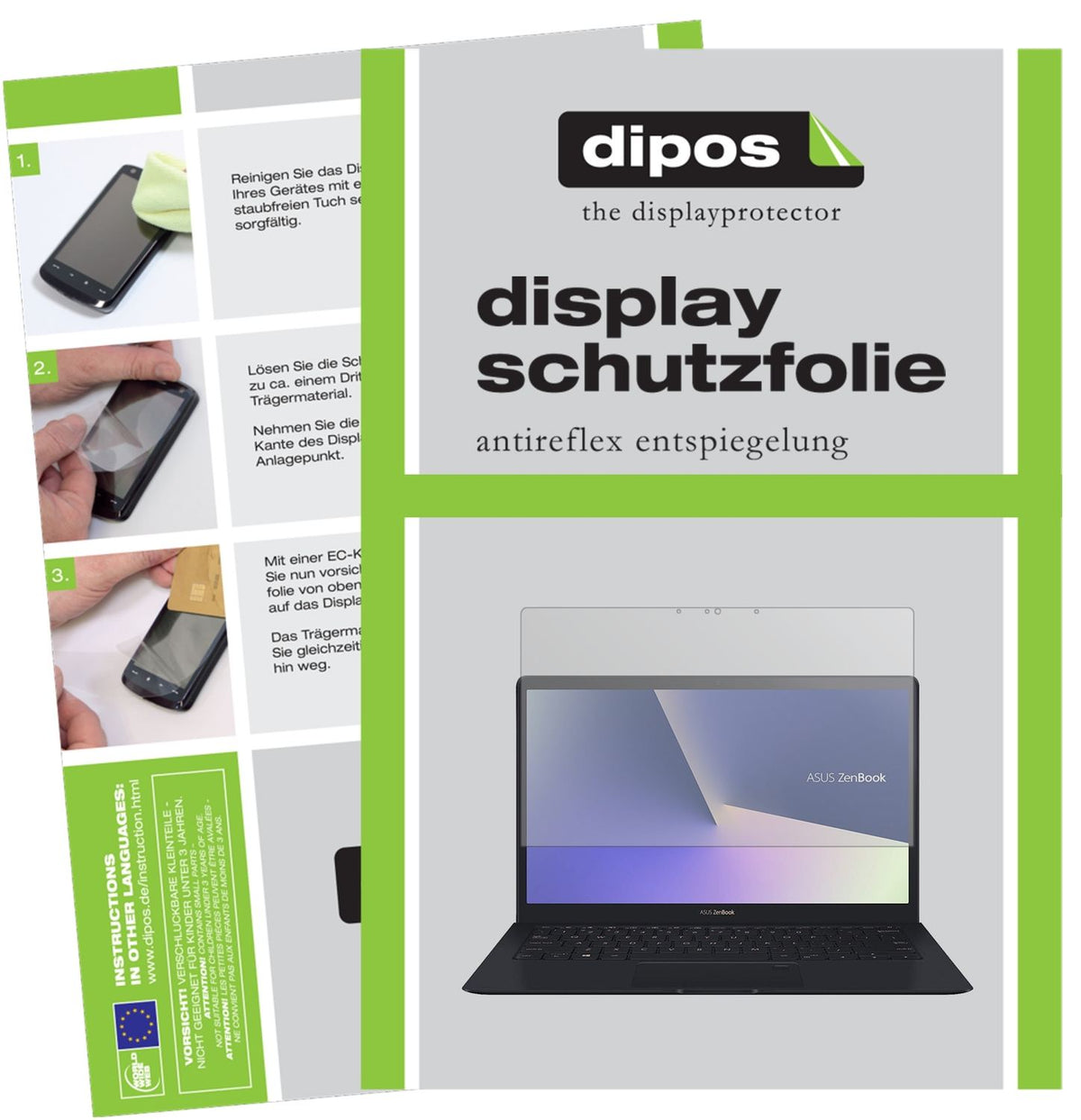 Matte Displayschutzfolie von dipos passend für Asus ZenBook S UX391UA, präziser Zuschnitt und blasenfrei montiert