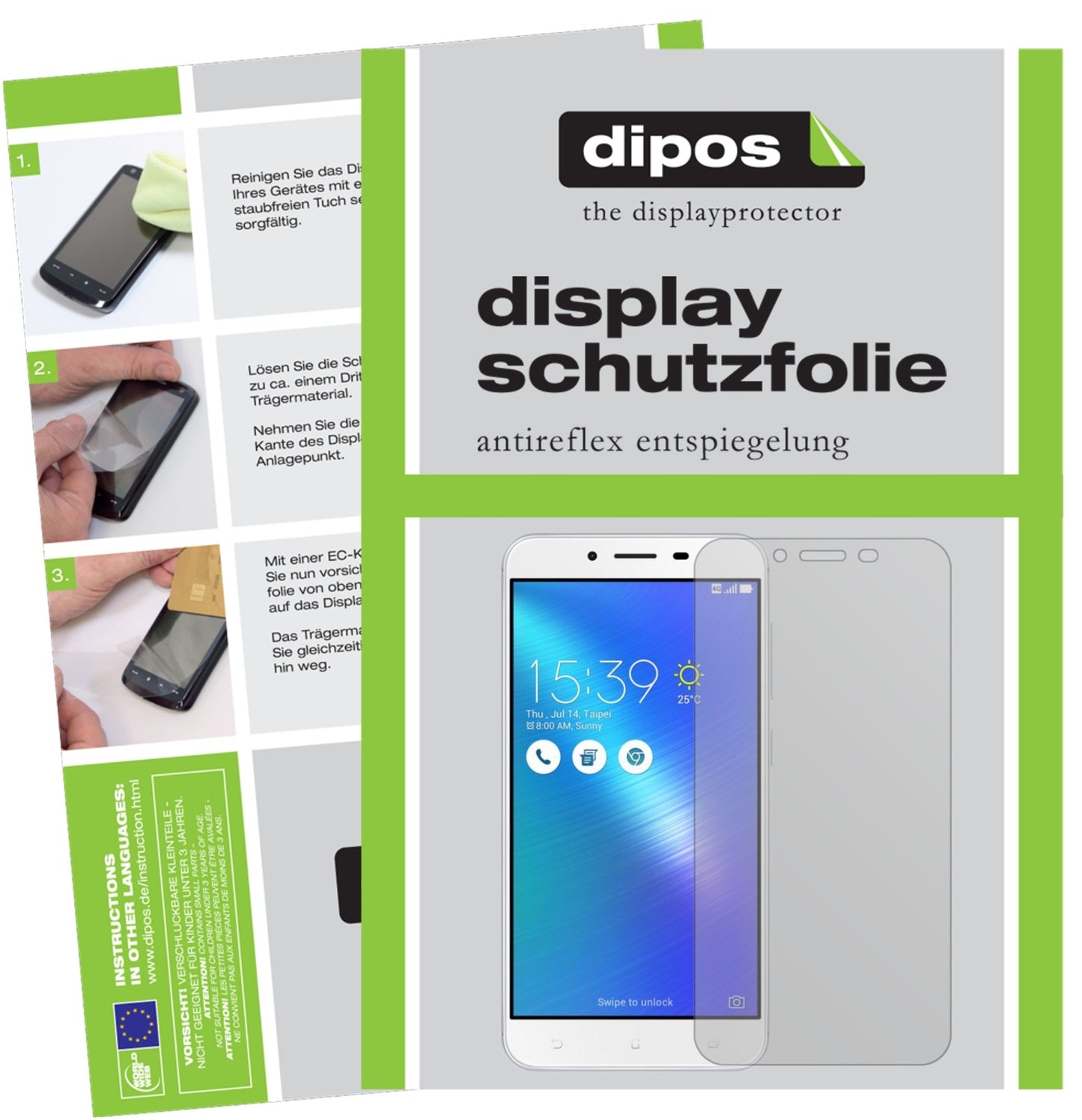 Matte Displayschutzfolie von dipos passend für Asus ZenFone 3 Max ZC553KL (2017), präziser Zuschnitt und blasenfrei montiert