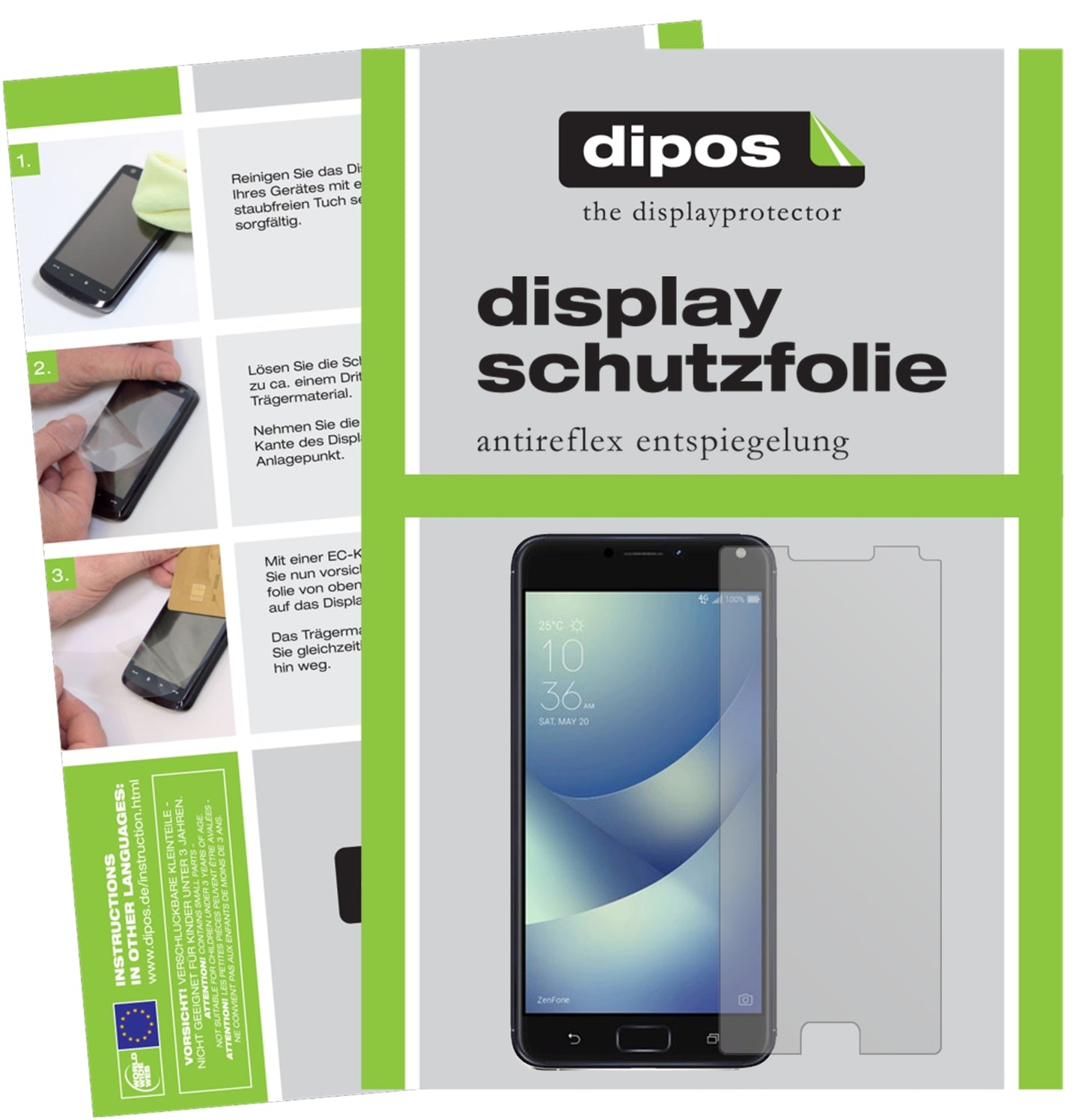 Matte Displayschutzfolie von dipos passend für Asus Zenfone 4 Max 5,2 Zoll ZC520KL, präziser Zuschnitt und blasenfrei montiert