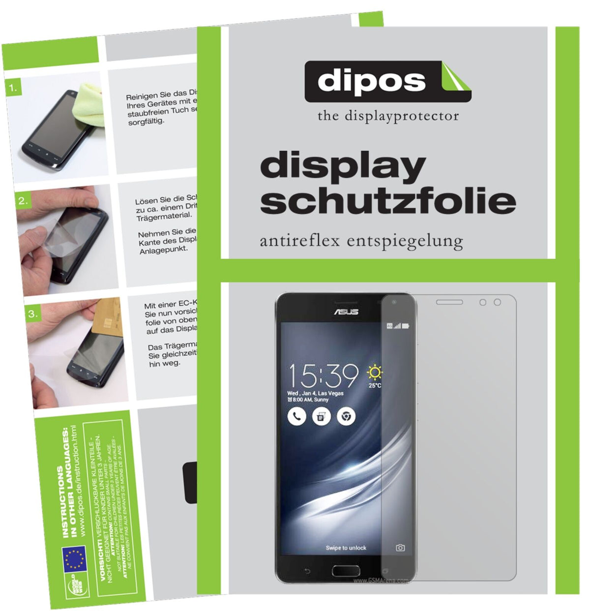 Matte Displayschutzfolie von dipos passend für Asus ZenFone AR, präziser Zuschnitt und blasenfrei montiert