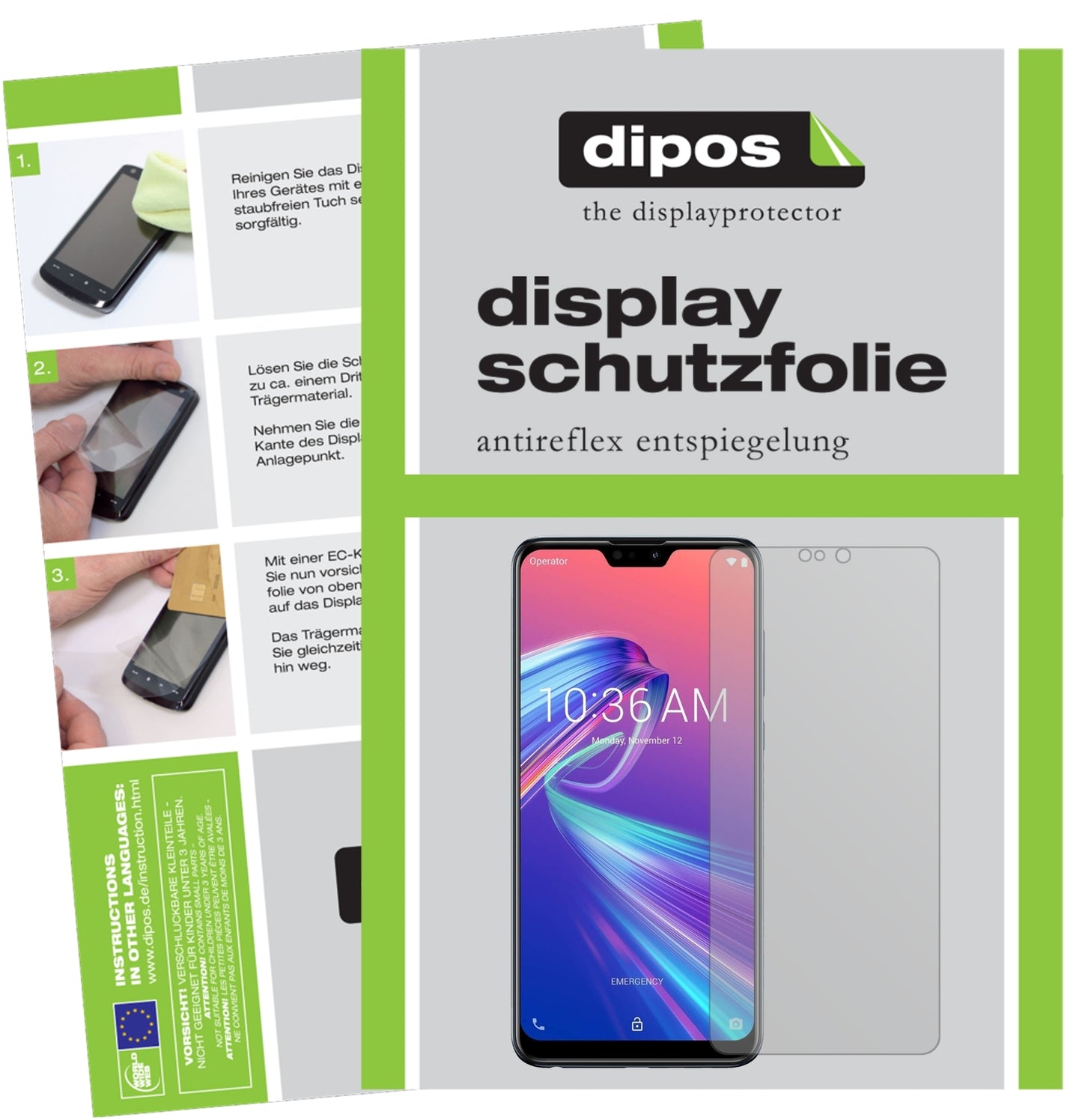 Matte Displayschutzfolie von dipos passend für Asus ZenFone Max Pro (M2), präziser Zuschnitt und blasenfrei montiert