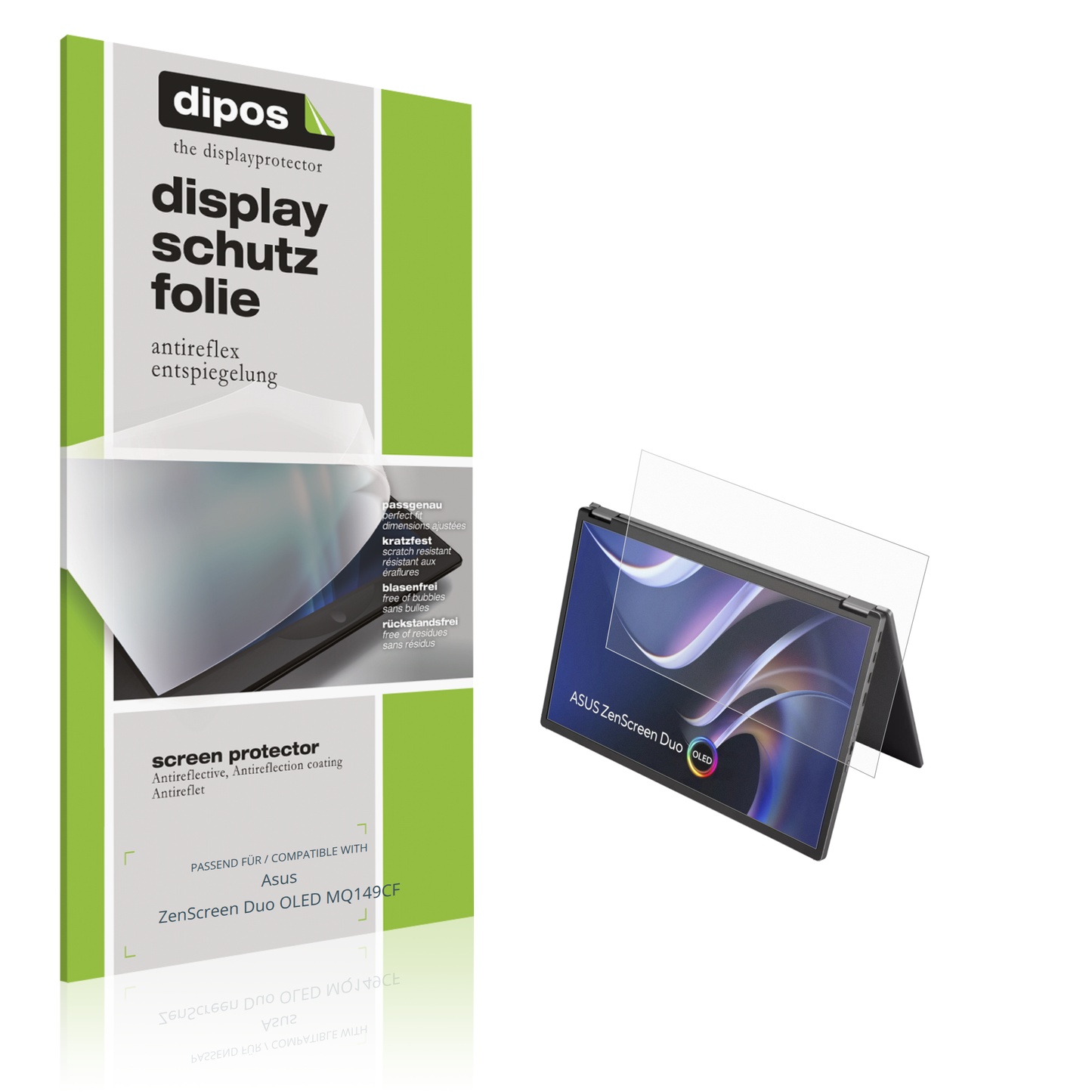 Matte Displayschutzfolie von dipos passend für Asus ZenScreen Duo OLED MQ149CF, präziser Zuschnitt und blasenfrei montiert