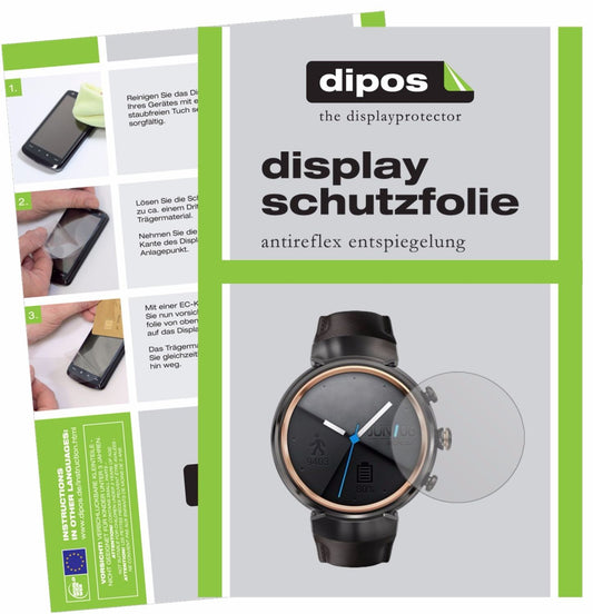 Matte Displayschutzfolie von dipos passend für Asus ZenWatch 3, präziser Zuschnitt und blasenfrei montiert