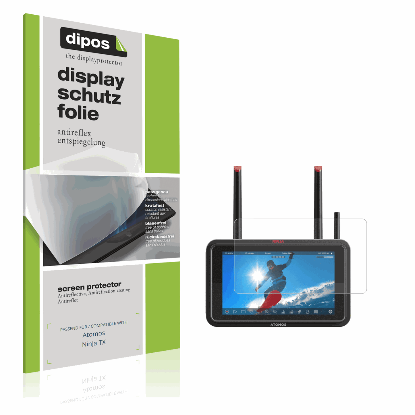 Matte Displayschutzfolie von dipos passend für Atomos Ninja TX, präziser Zuschnitt und blasenfrei montiert