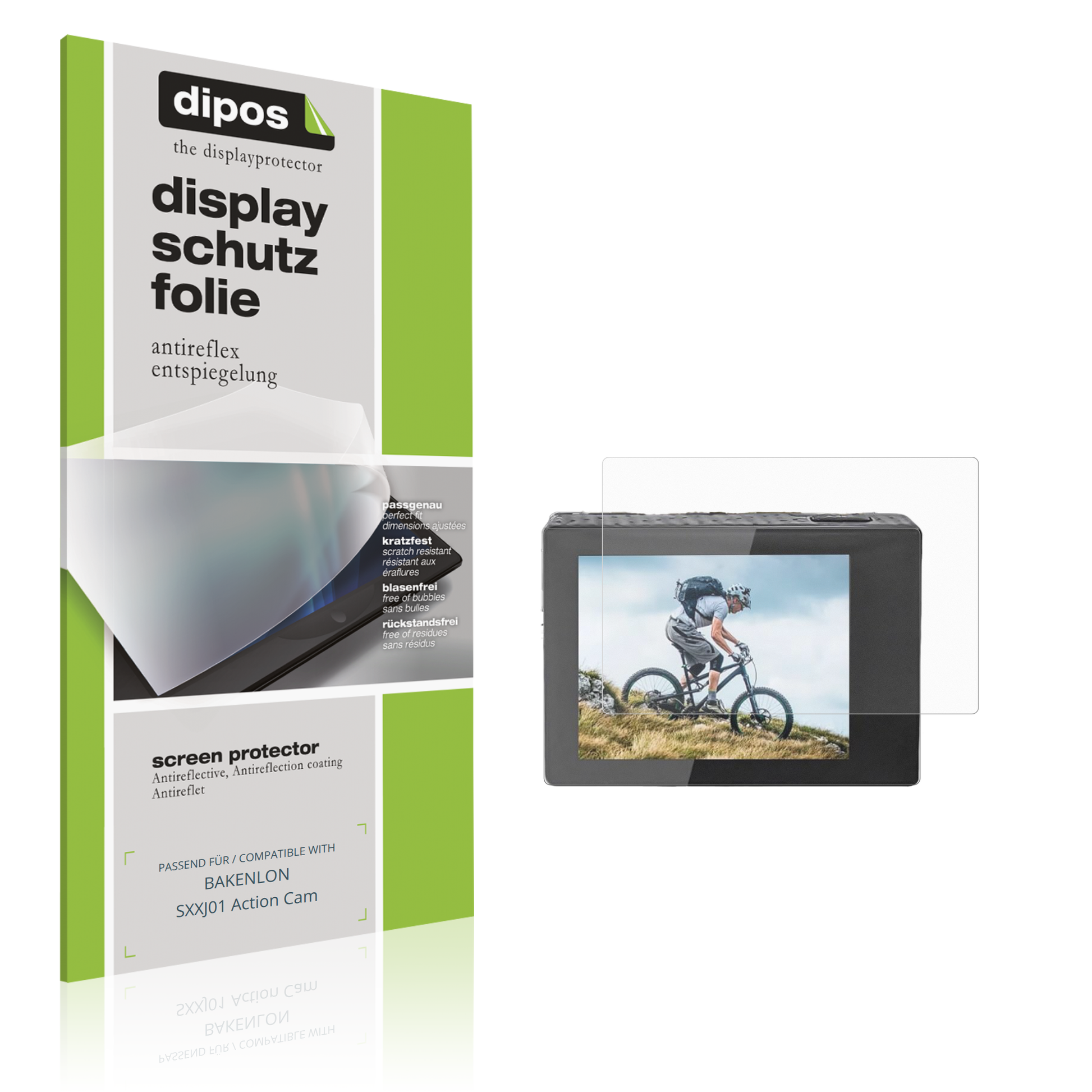 Matte Displayschutzfolie von dipos passend für BAKENLON SXXJ01 Action Cam, präziser Zuschnitt und blasenfrei montiert