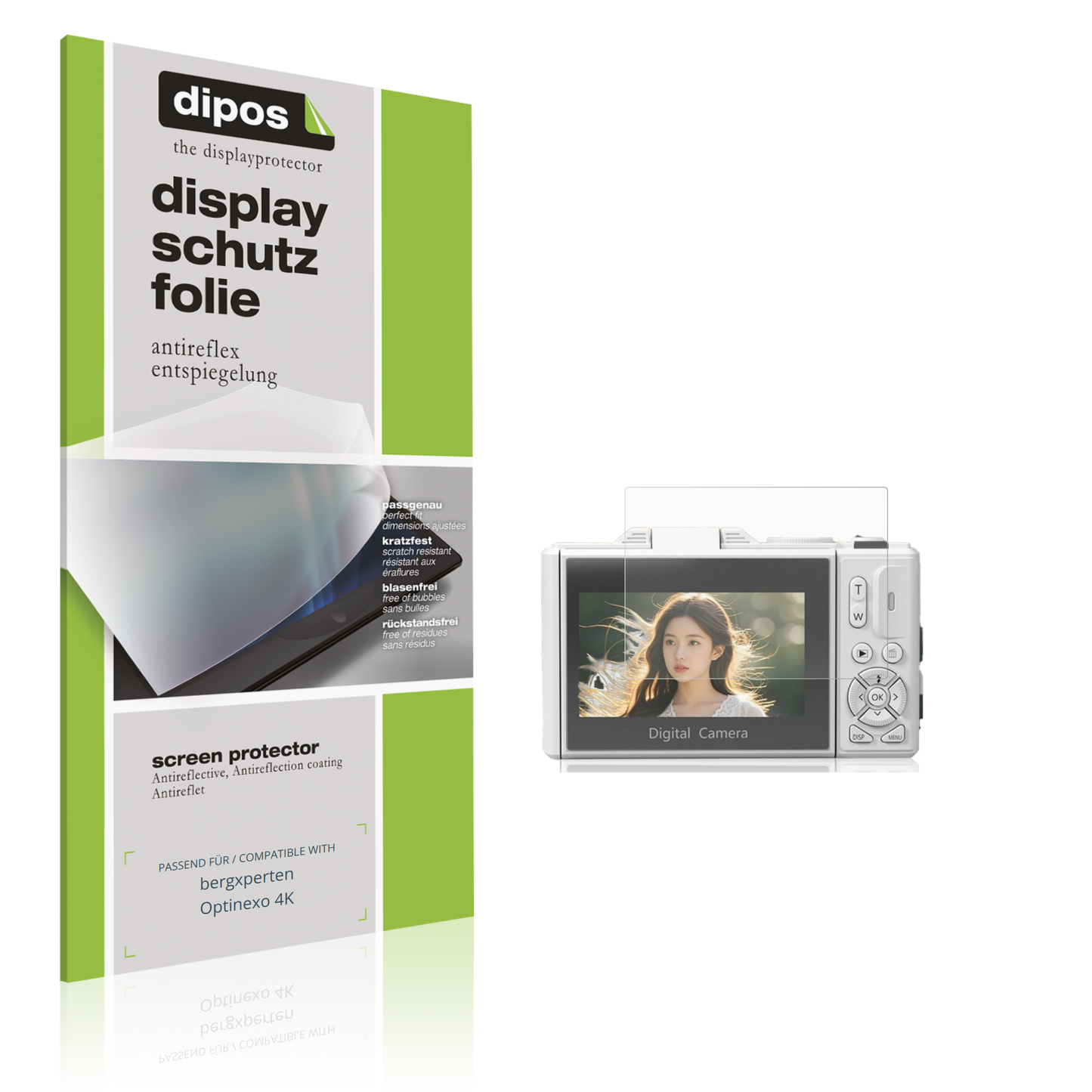 Matte Displayschutzfolie von dipos passend für bergxperten Optinexo 4K, präziser Zuschnitt und blasenfrei montiert