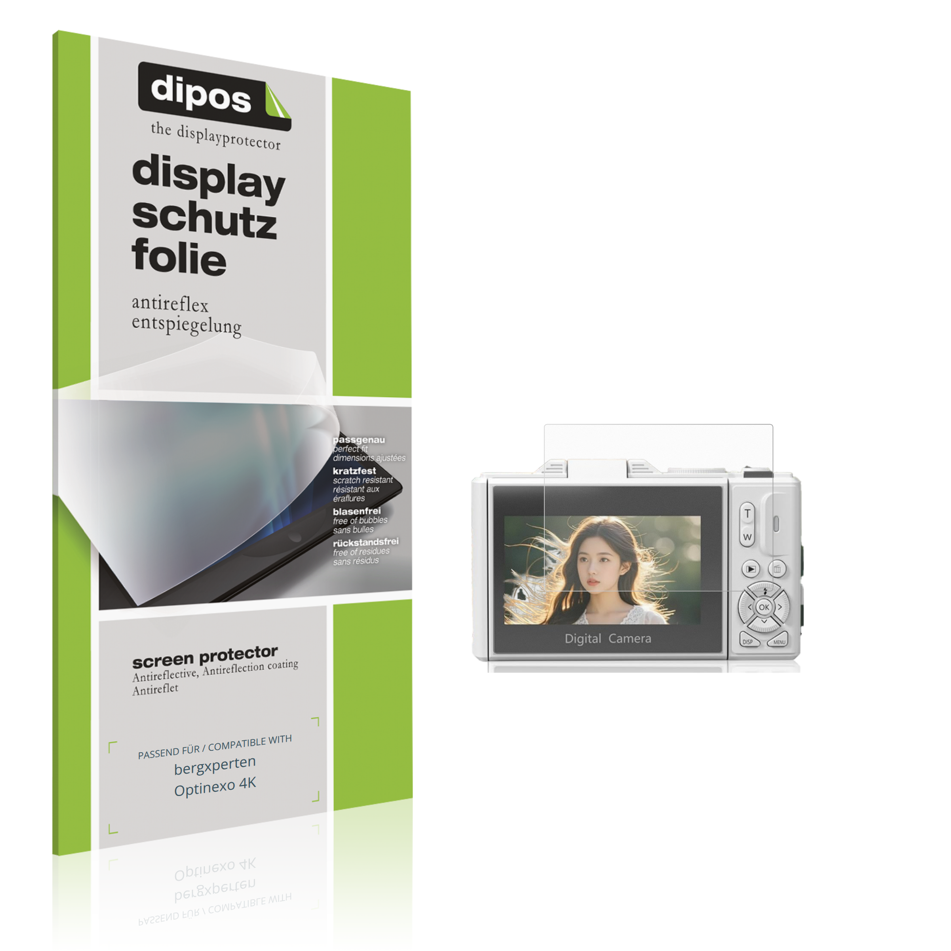 Matte Displayschutzfolie von dipos passend für bergxperten Optinexo 4K, präziser Zuschnitt und blasenfrei montiert
