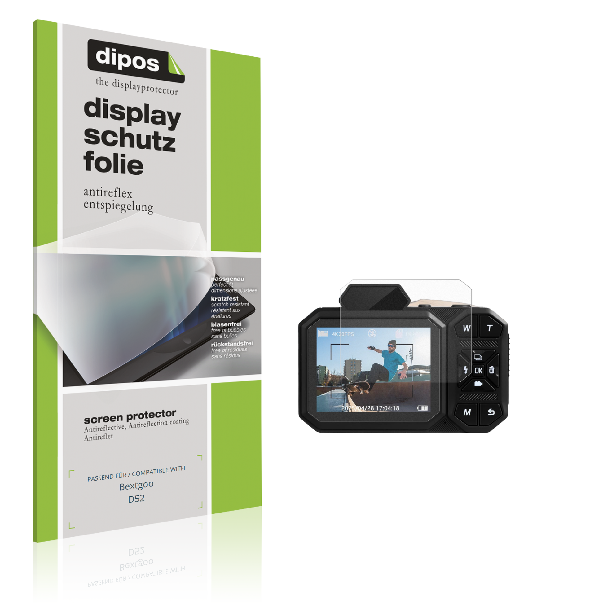 Matte Displayschutzfolie von dipos passend für Bextgoo D52, präziser Zuschnitt und blasenfrei montiert