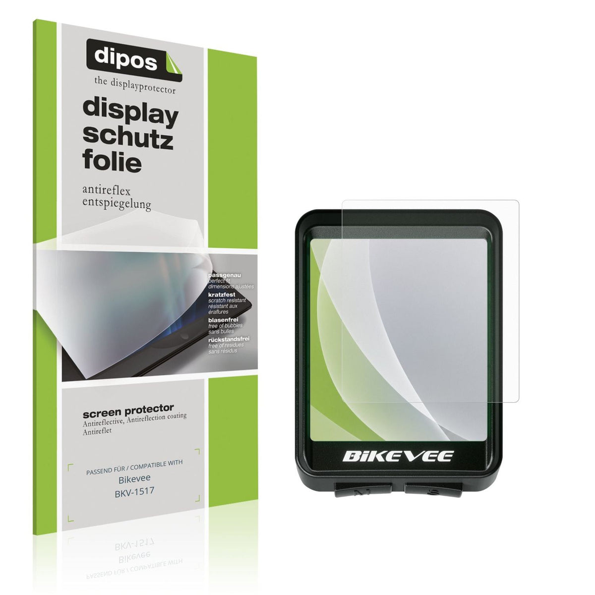 Matte Displayschutzfolie von dipos passend für Bikevee BKV-1517, präziser Zuschnitt und blasenfrei montiert