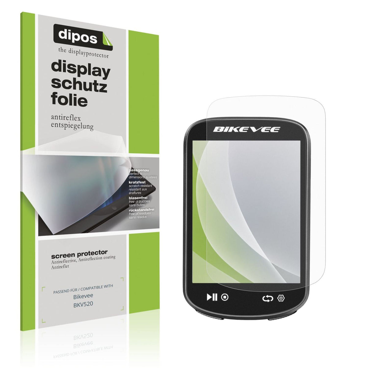 Matte Displayschutzfolie von dipos passend für Bikevee BKV520, präziser Zuschnitt und blasenfrei montiert