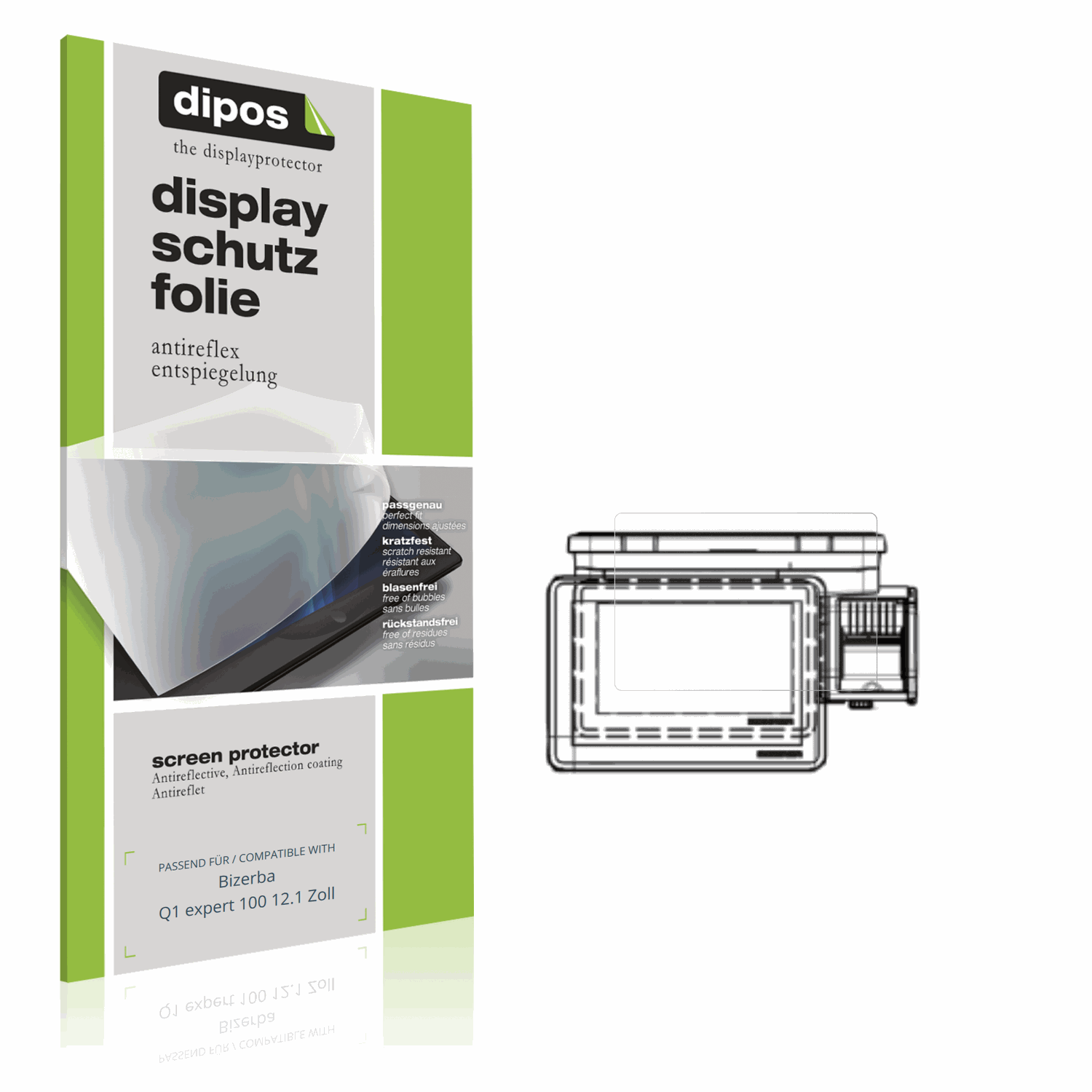 Matte Displayschutzfolie von dipos passend für Bizerba Q1 expert 100 12.1 Zoll, präziser Zuschnitt und blasenfrei montiert