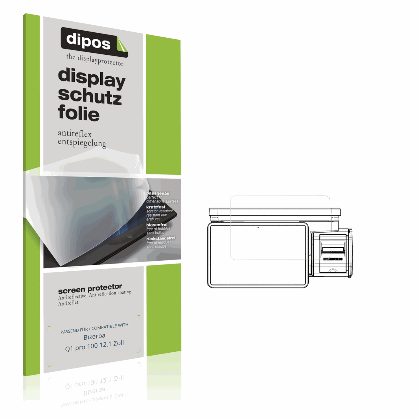 Matte Displayschutzfolie von dipos passend für Bizerba Q1 pro 100 12.1 Zoll, präziser Zuschnitt und blasenfrei montiert