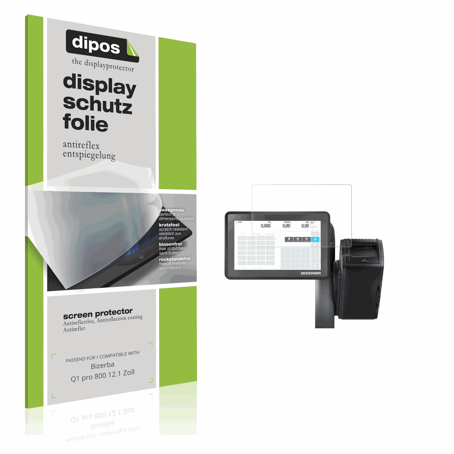 Matte Displayschutzfolie von dipos passend für Bizerba Q1 pro 800 12.1 Zoll, präziser Zuschnitt und blasenfrei montiert