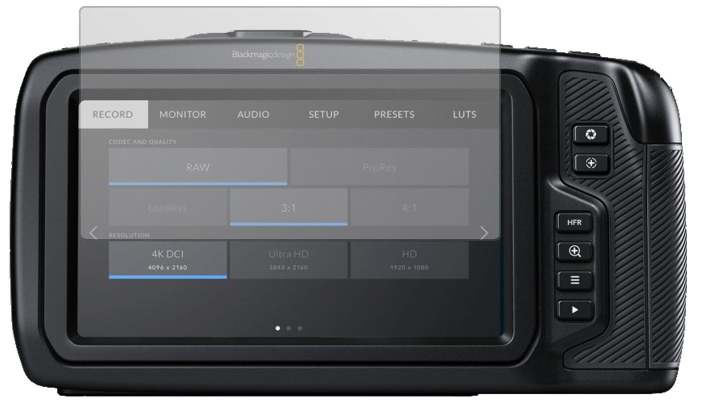 Matte Displayschutzfolie von dipos passend für Blackmagic Pocket Cinema 4K, präziser Zuschnitt und blasenfrei montiert