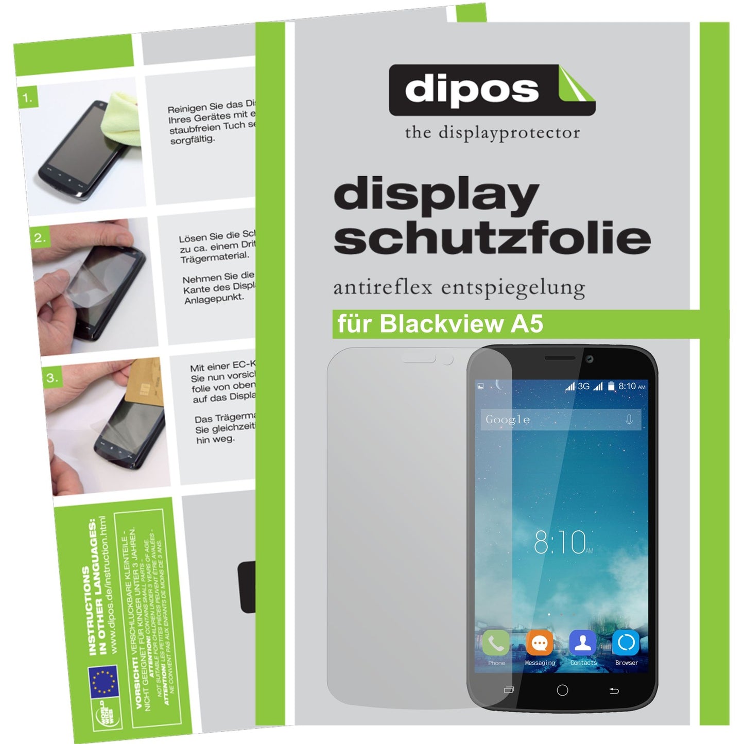Matte Displayschutzfolie von dipos passend für Blackview A5, präziser Zuschnitt und blasenfrei montiert