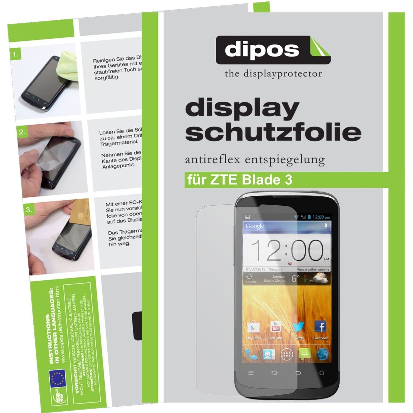 Matte Displayschutzfolie von dipos passend für Blade 3 ZTE, präziser Zuschnitt und blasenfrei montiert
