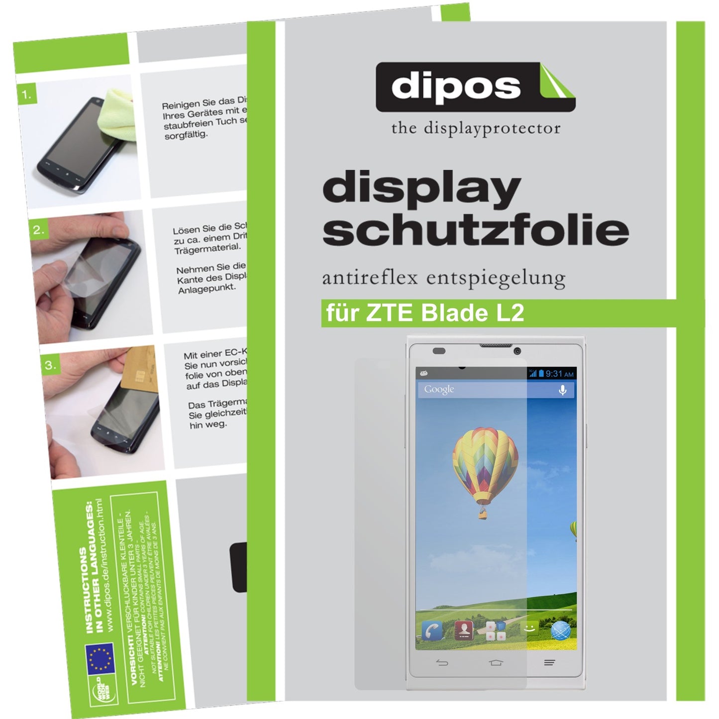Matte Displayschutzfolie von dipos passend für Blade L2 ZTE, präziser Zuschnitt und blasenfrei montiert