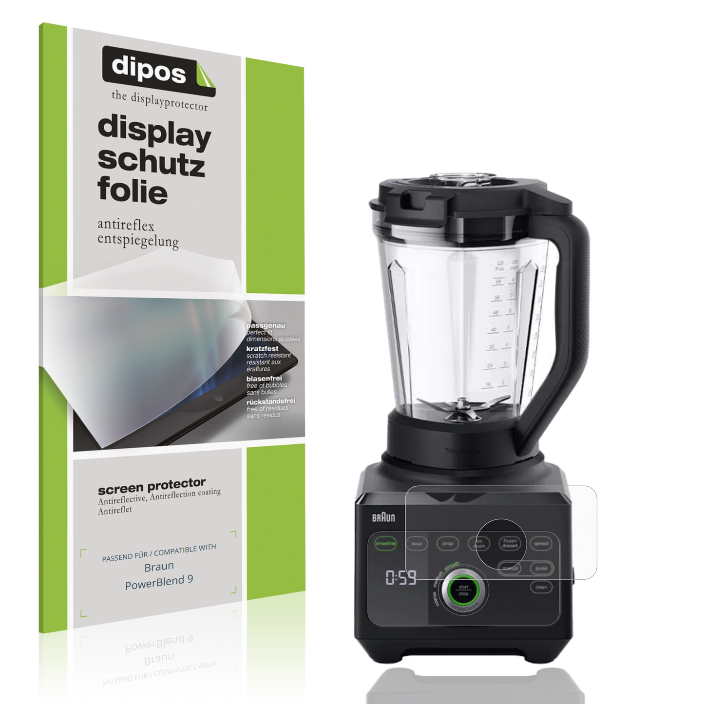 Matte Displayschutzfolie von dipos passend für Braun PowerBlend 9, präziser Zuschnitt und blasenfrei montiert