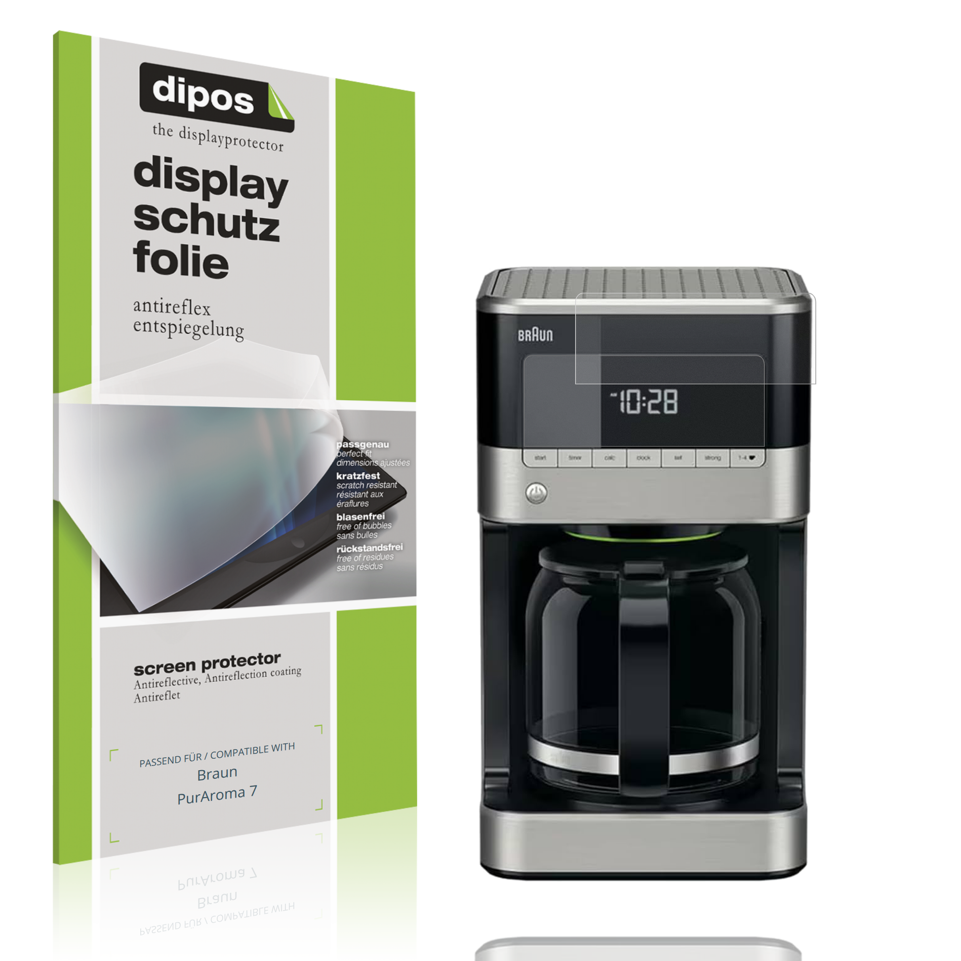 Matte Displayschutzfolie von dipos passend für Braun PurAroma 7, präziser Zuschnitt und blasenfrei montiert