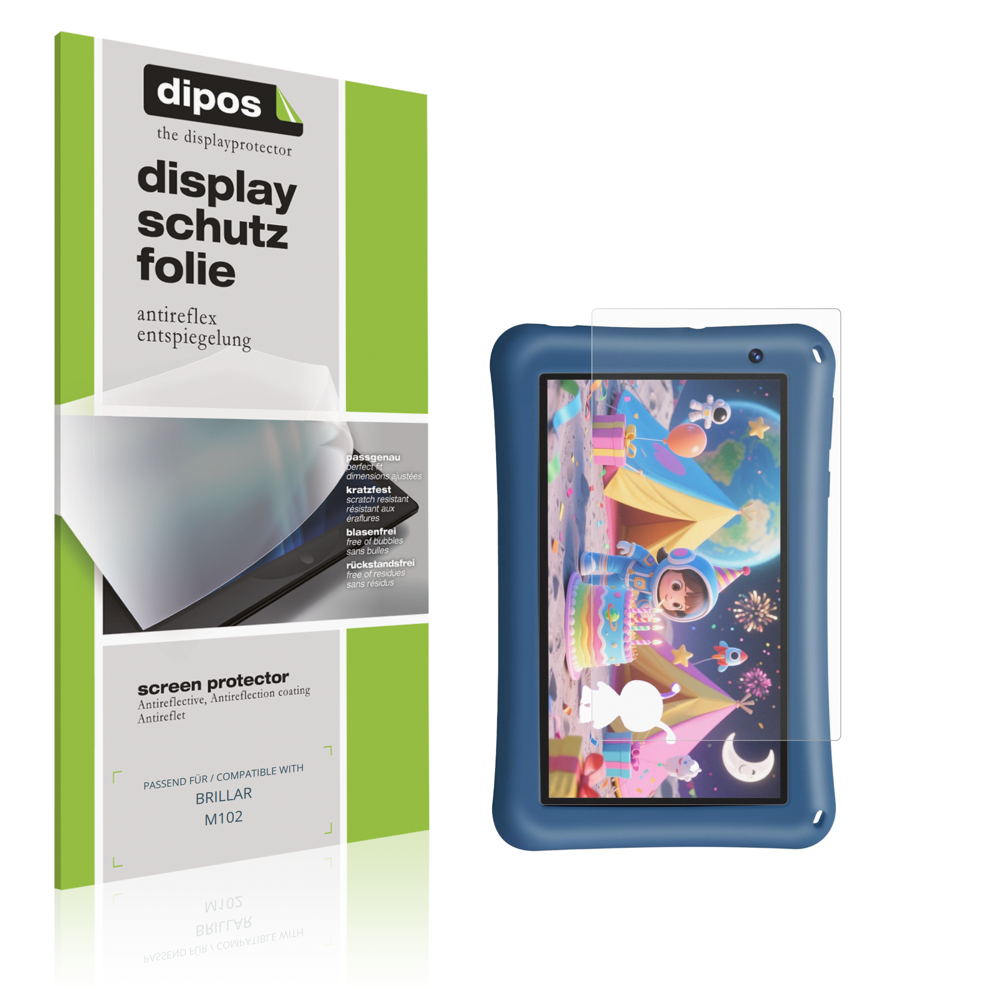 Matte Displayschutzfolie von dipos passend für BRILLAR M102, präziser Zuschnitt und blasenfrei montiert