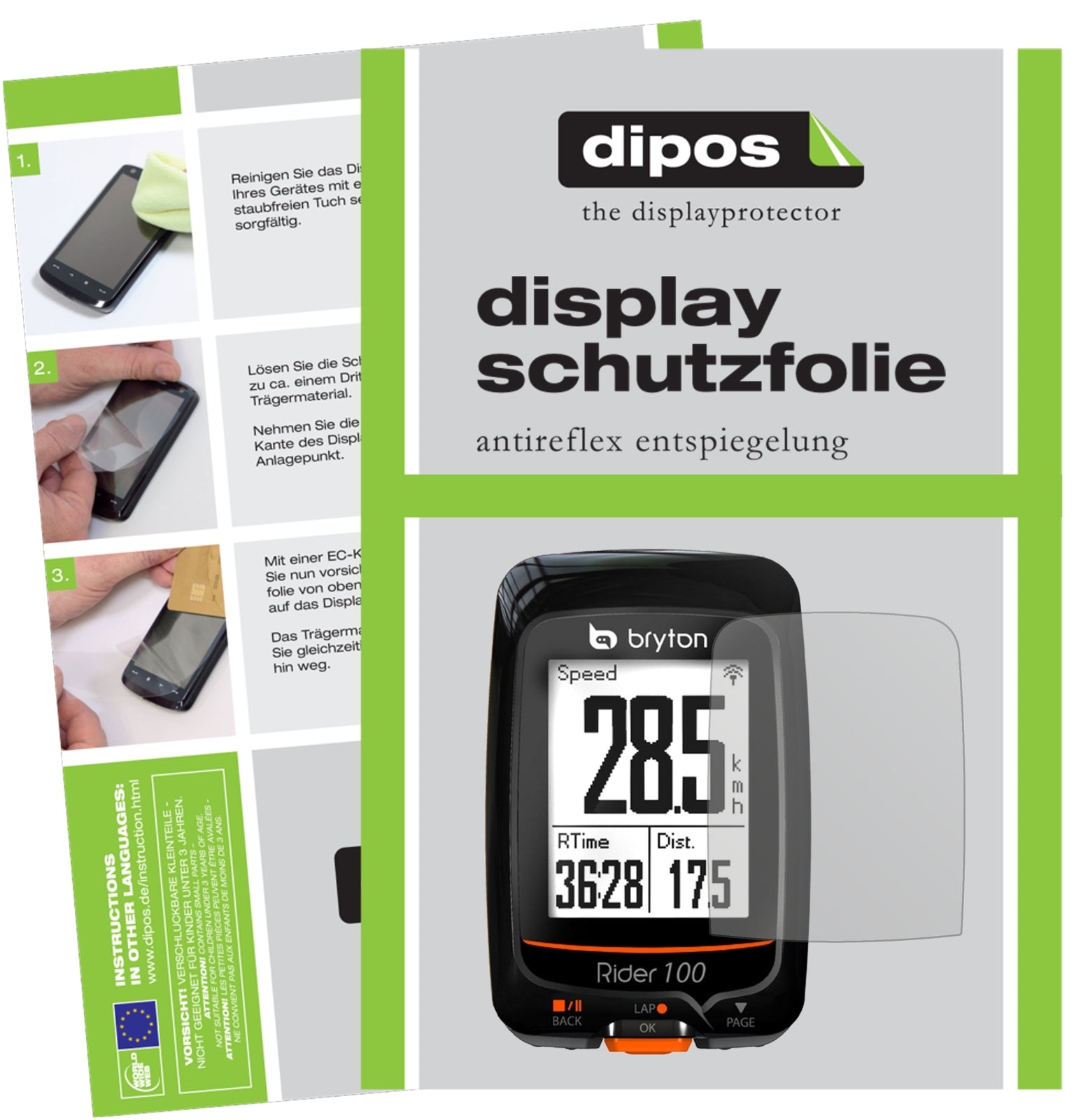 Matte Displayschutzfolie von dipos passend für Bryton Rider 100, präziser Zuschnitt und blasenfrei montiert