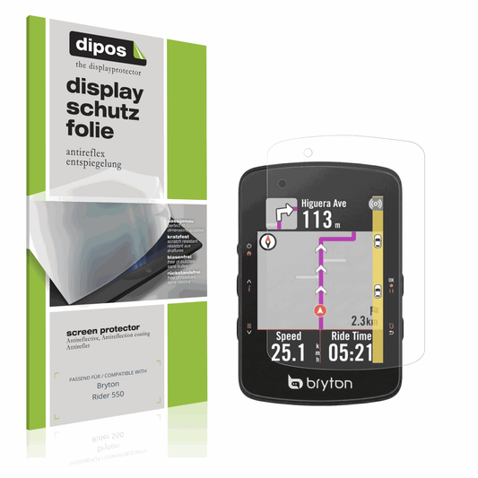 Matte Displayschutzfolie von dipos passend für Bryton Rider 550, präziser Zuschnitt und blasenfrei montiert