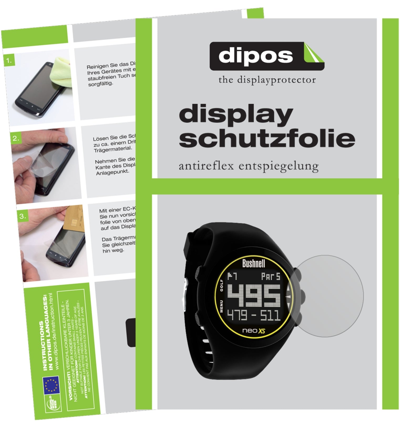 Matte Displayschutzfolie von dipos passend für Bushnell Neoxs, präziser Zuschnitt und blasenfrei montiert